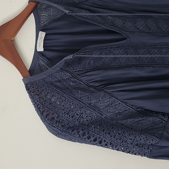 Ramy Brooke Navy blue Long Sleeve Laced Winnie Blouse Size Medium - Picture 6 of 12